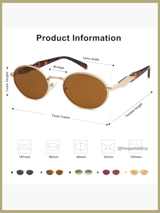 Retro Oval Sunglasses with Metal Frame and UV400 Protection main image 6